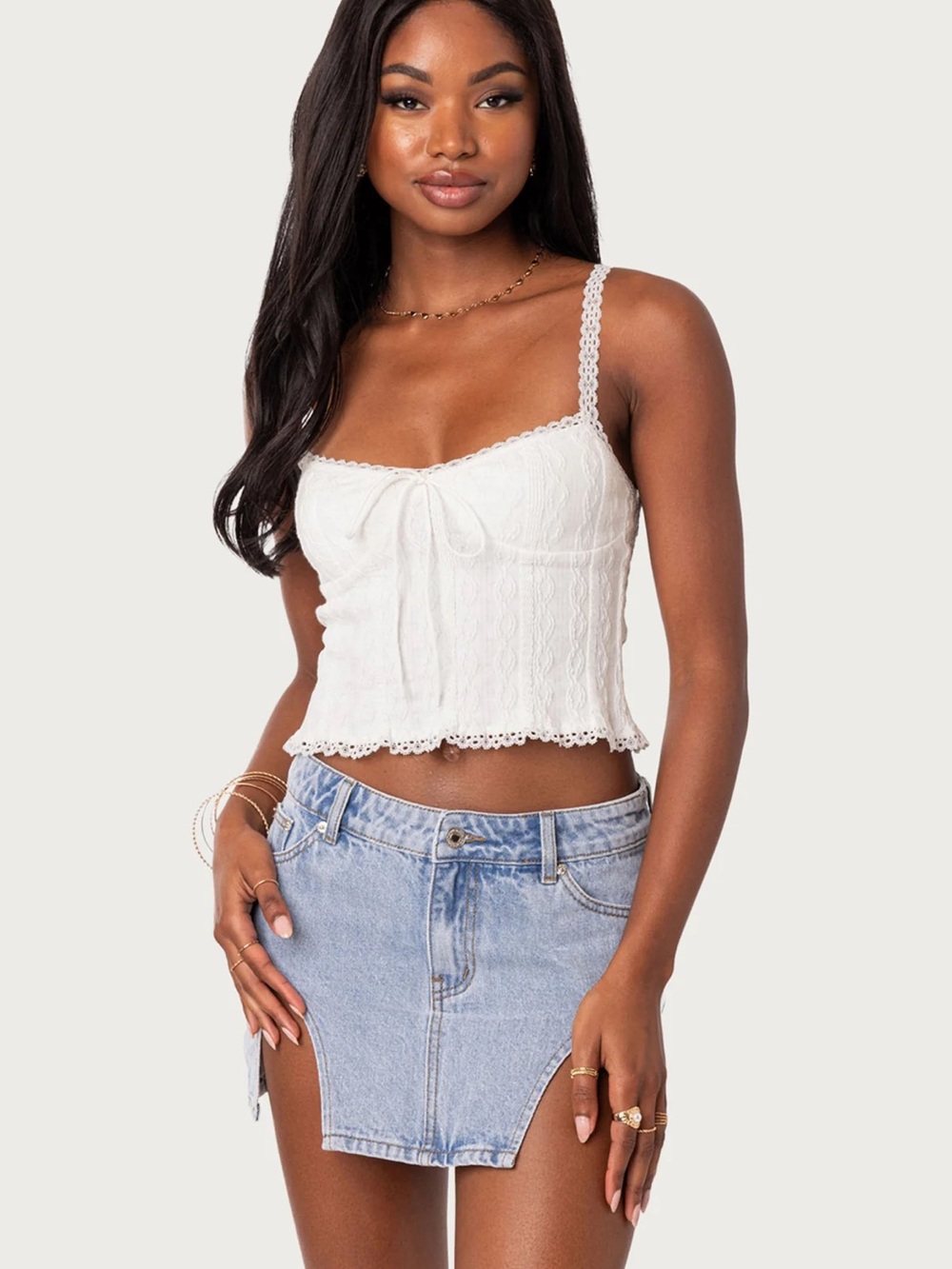 Edikted White Lacey Knit Tank